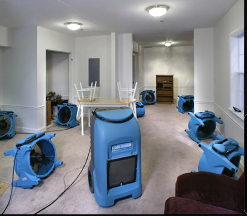 Air movers and dehumidifier setup for Water Damage Restoration in Park Hills
